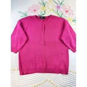 Vintage Hunt Club JCPenney Pink Henley Sweater Ramie Cotton Blend Womens Large